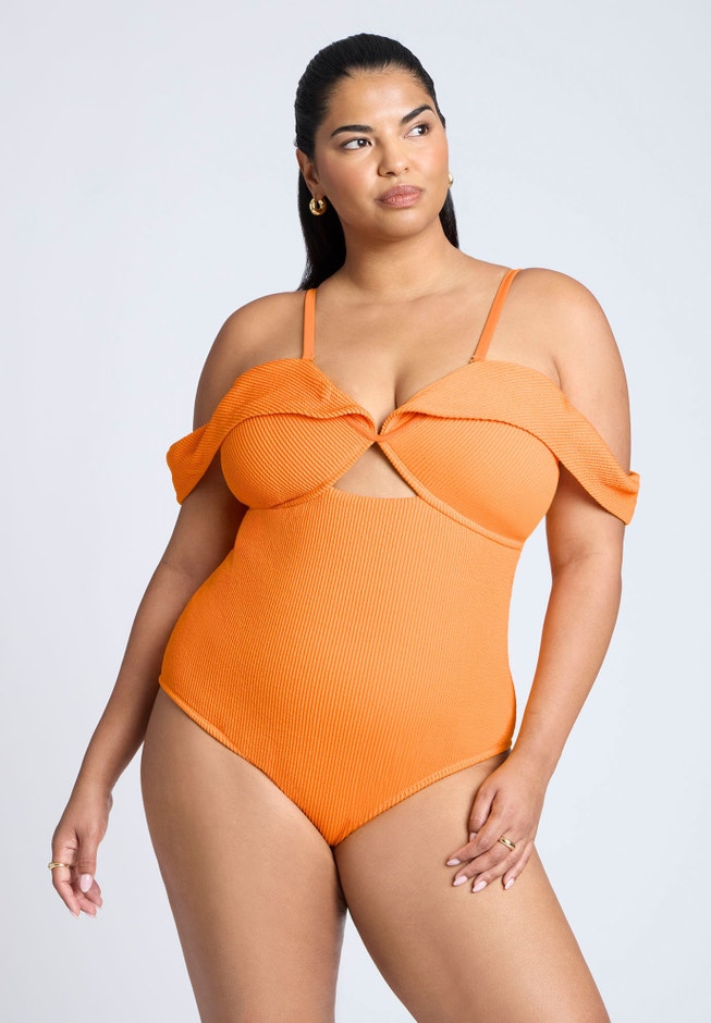 Off The Shoulder One Piece Swimsuit image number 1