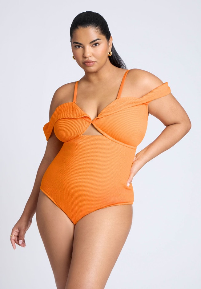 Off The Shoulder One Piece Swimsuit image number 3