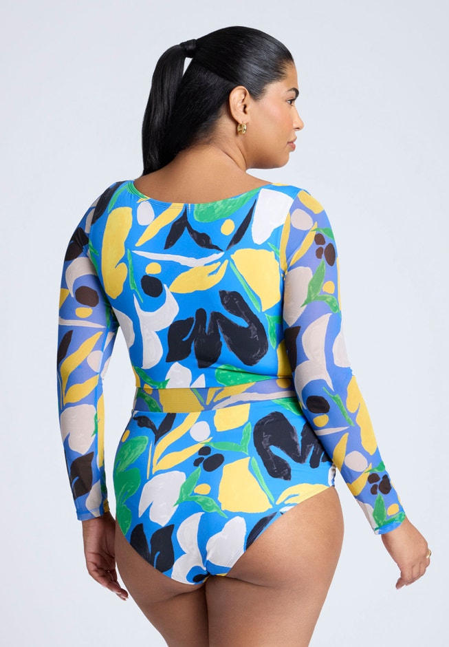 Tie Front Mixed Media One Piece Swimsuit image number 2