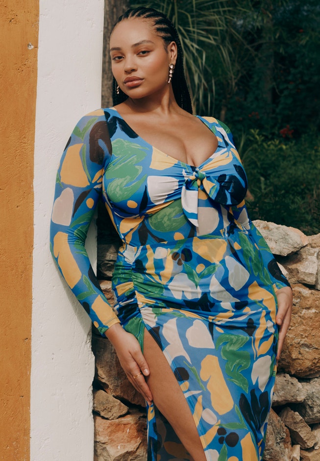 Tie Front Mixed Media One Piece Swimsuit image number 0