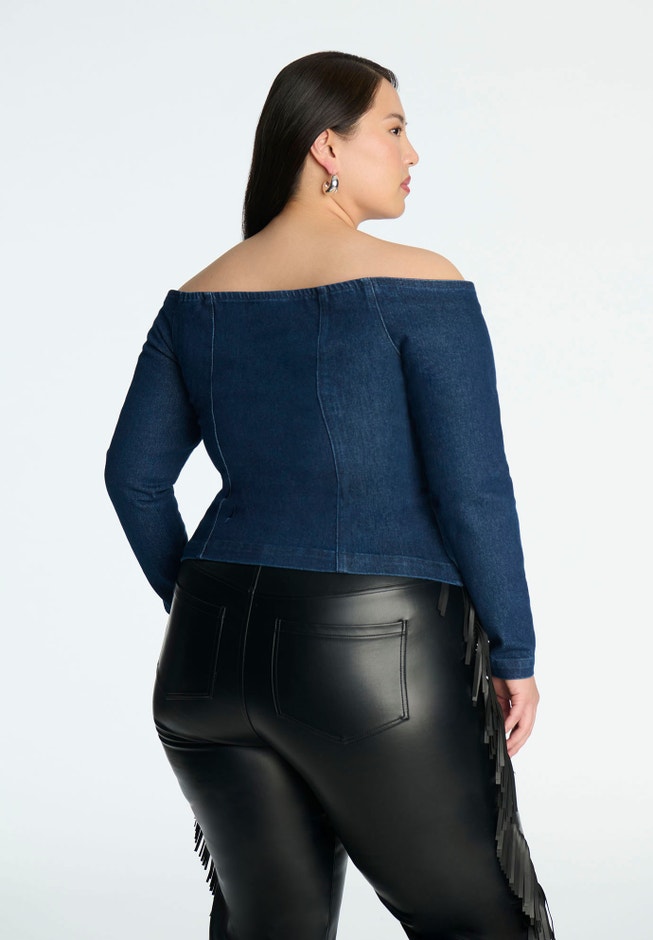 Comfort Stretch Denim Square Neck Top image number null