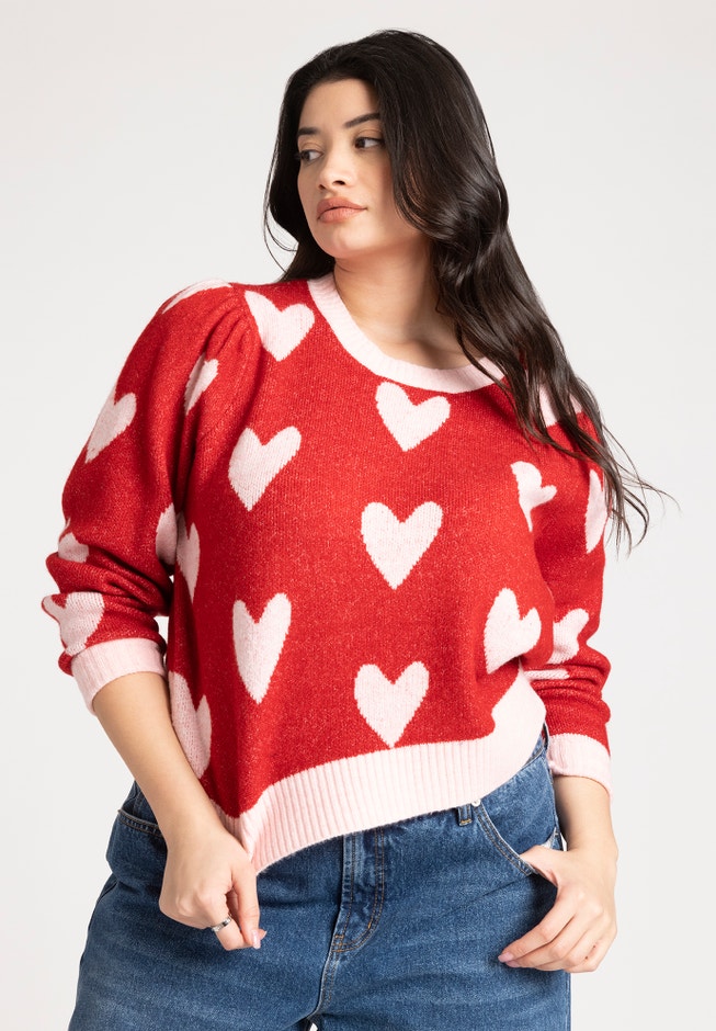 Heart Intarsia Cropped Sweater image number null