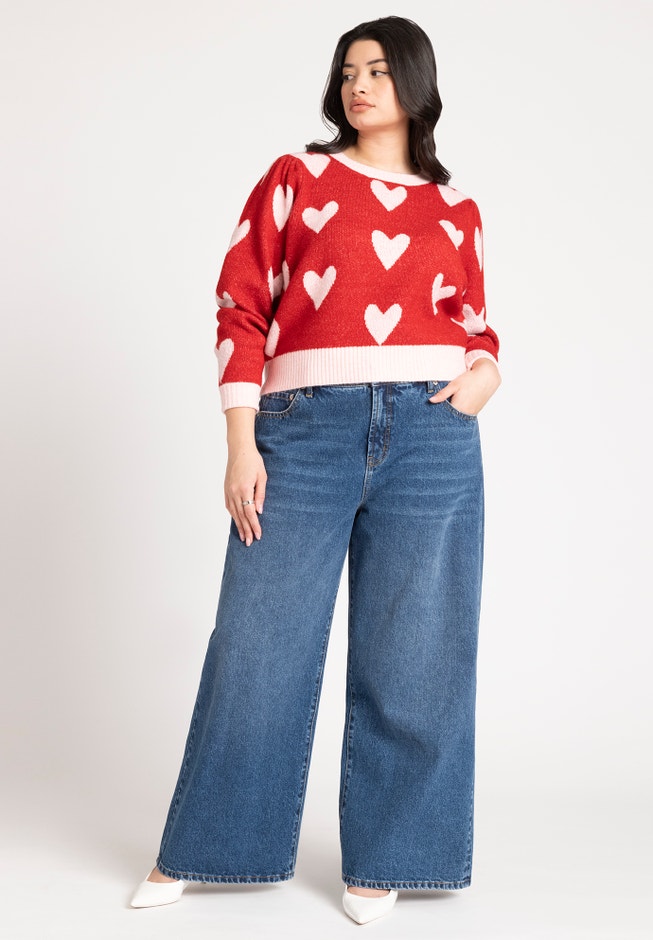 Heart Intarsia Cropped Sweater image number null