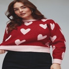  Heart Intarsia Cropped Sweater image number null