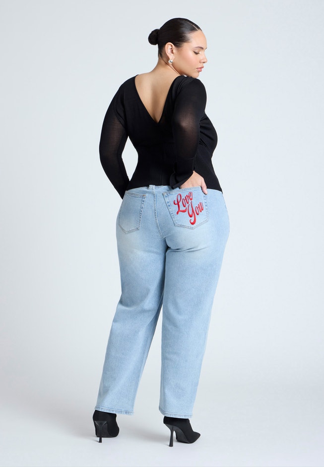 Embroidered Naomi Straight Leg Jean image number null