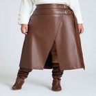 Double Belt Wrap Faux Leather Skirt image number null