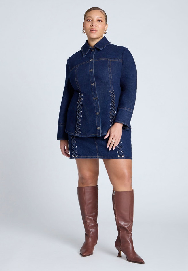 Laced Denim Mini Skirt image number null