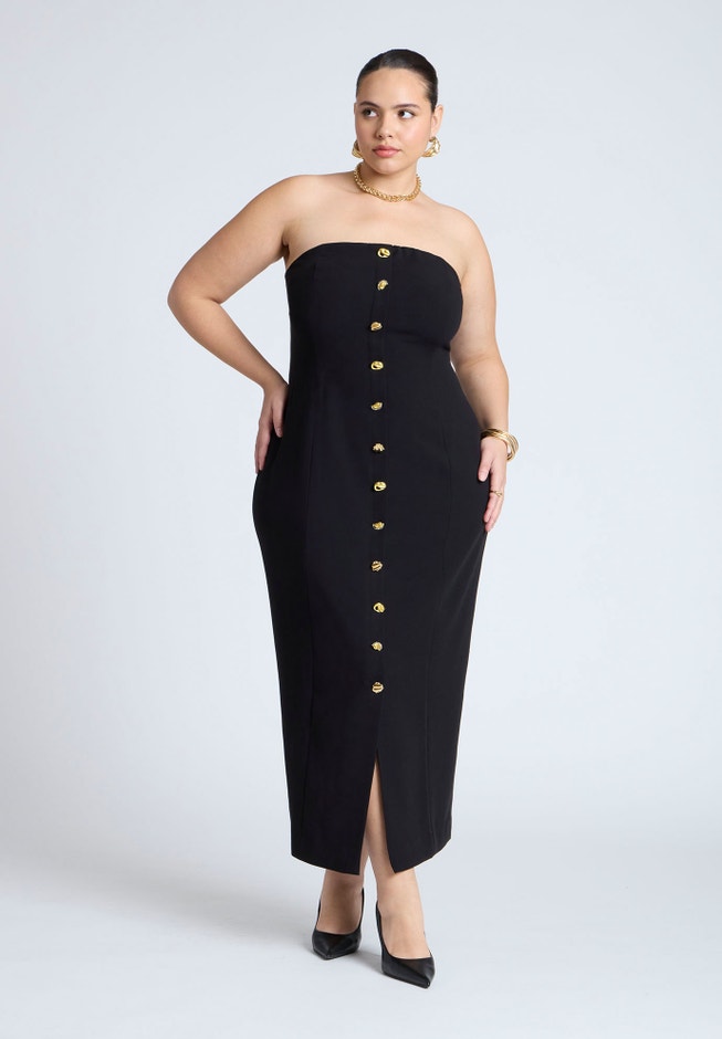 Tube Maxi Dress With Buttons | ELOQUII Tube Maxi Dress With Buttons | ELOQUII