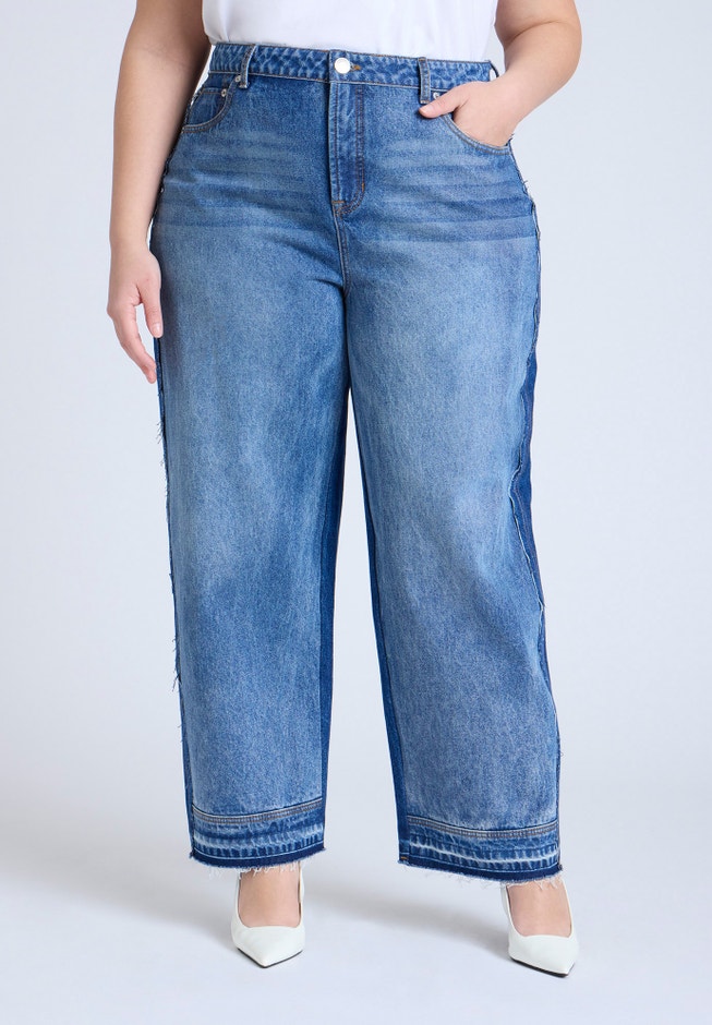 Two Tone High Rise Straight Leg Jean  image number 2