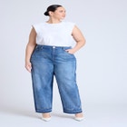 Two Tone High Rise Straight Leg Jean  image number null