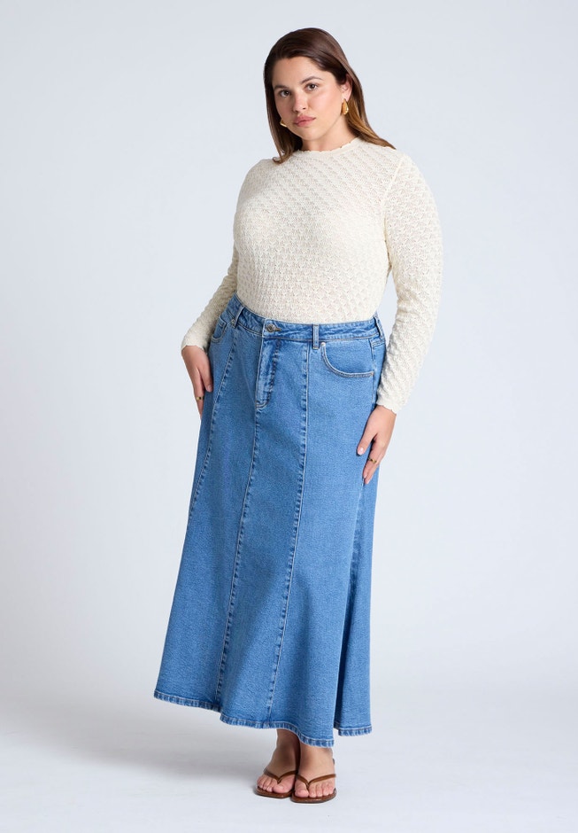 Trumpet Denim Maxi Skirt image number 0