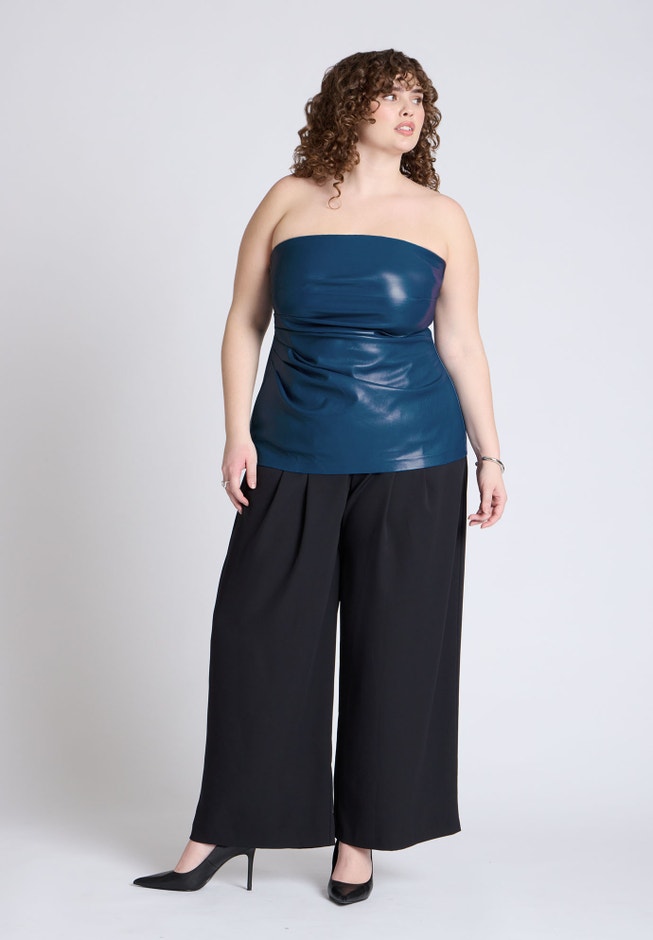 Pleated Faux Leather Top image number 2