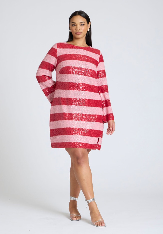 ELOQUII x kate spade new york Sequin Stripe Mini Dress image number 1