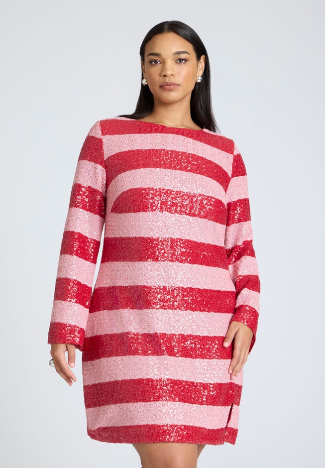 ELOQUII x kate spade new york Sequin Stripe Mini Dress image number 3