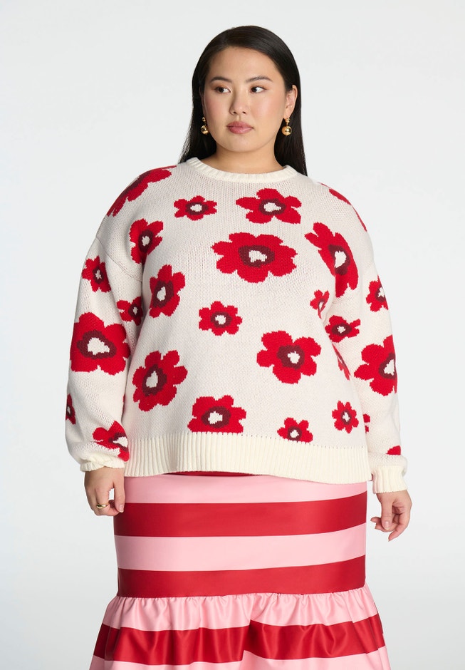 ELOQUII x kate spade new york Floral Relaxed Sweater image number 1