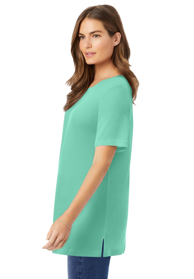 Waffle Thermal Satin Trim Tee image number 2