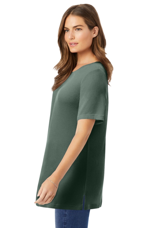 Waffle Thermal Satin Trim Tee image number 2