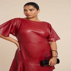 Drapey Faux Leather Mini Dress image number null