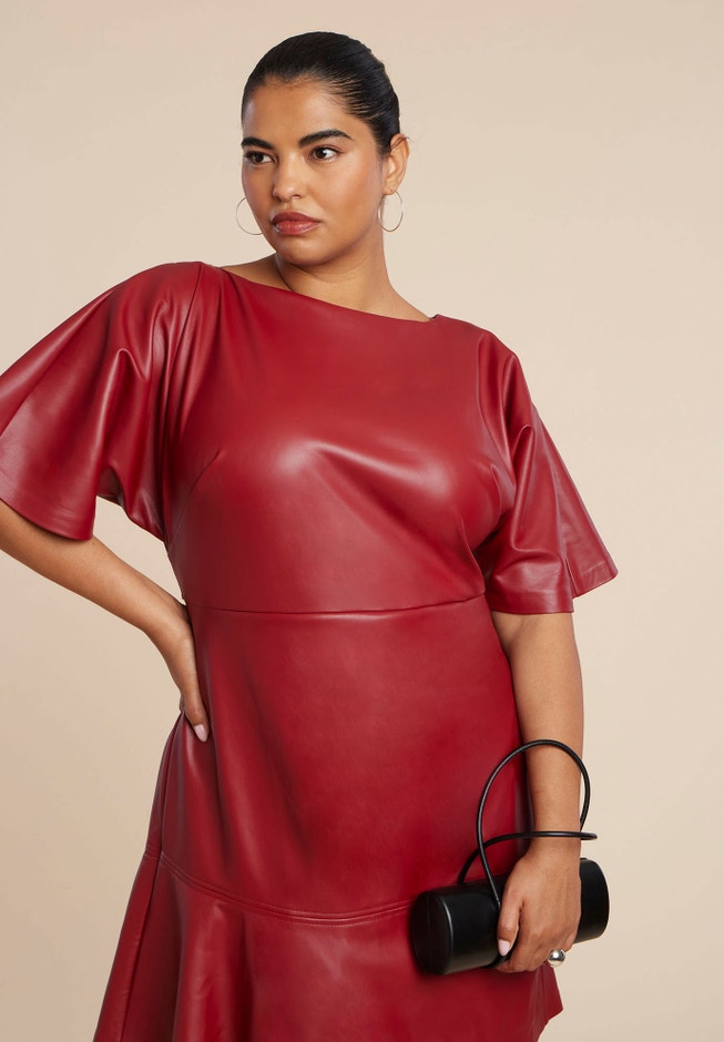 Drapey Faux Leather Mini Dress image number 3