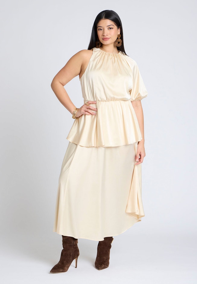 One Sleeve Satin Maxi Dress image number null