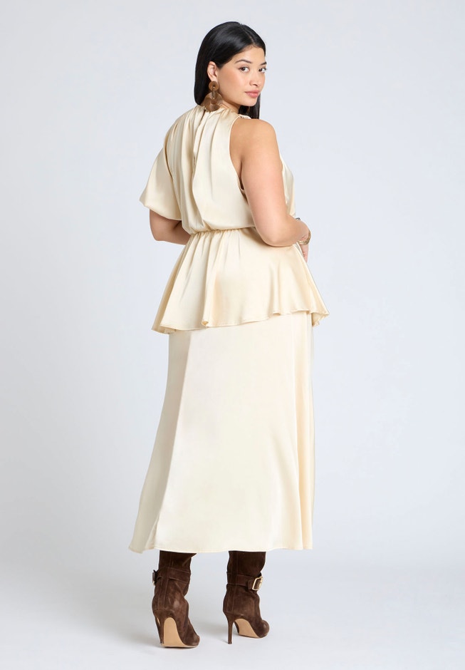 One Sleeve Satin Maxi Dress image number null
