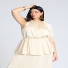 One Sleeve Satin Maxi Dress image number null