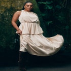 One Sleeve Satin Maxi Dress image number null