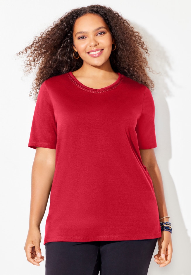 Suprema® Crochet V-Neck Tee image number 0