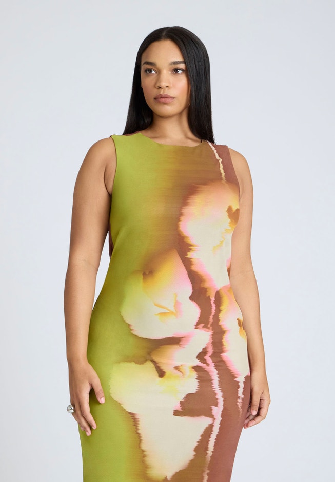 Printed Mesh Dress With Shirring image number 3
