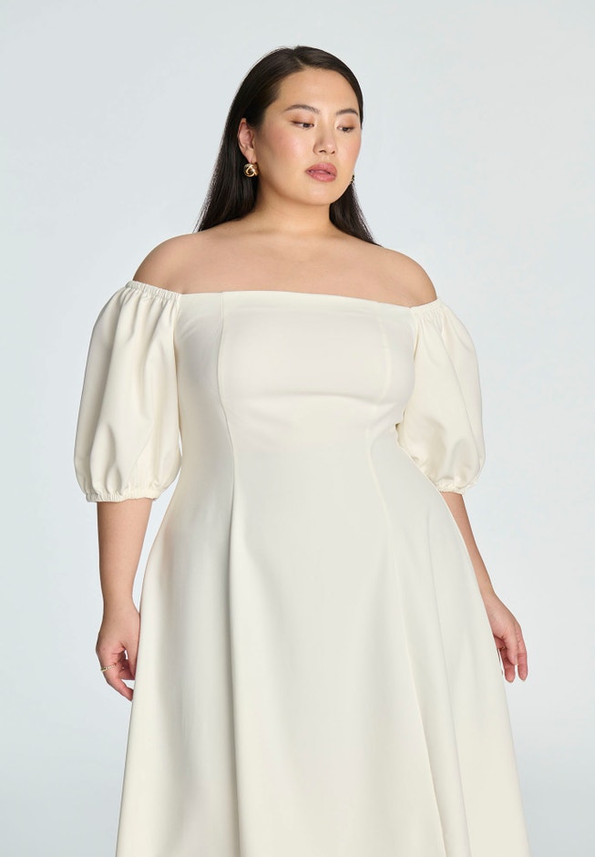 Off The Shoulder Puff Sleeve Midi Dress image number null