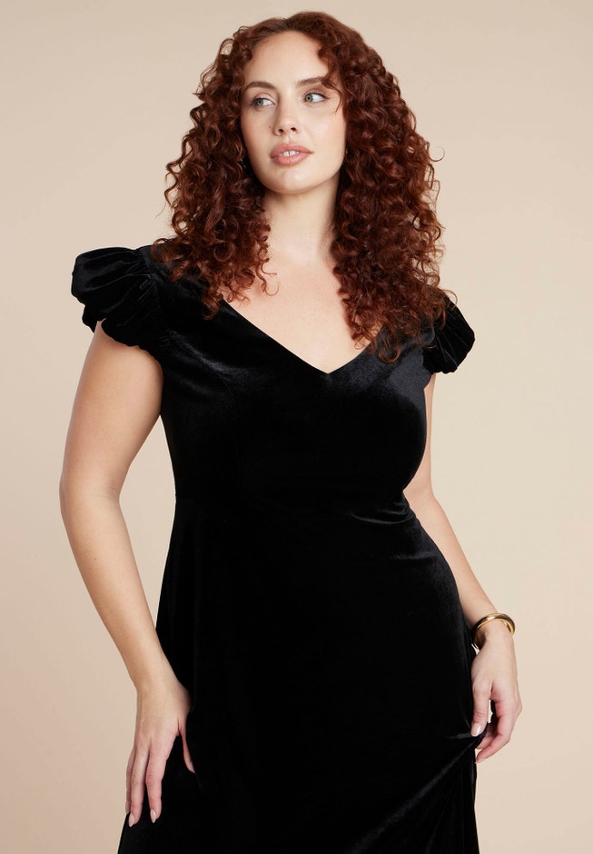  Velvet Short Puff Sleeve Maxi Dress image number 5