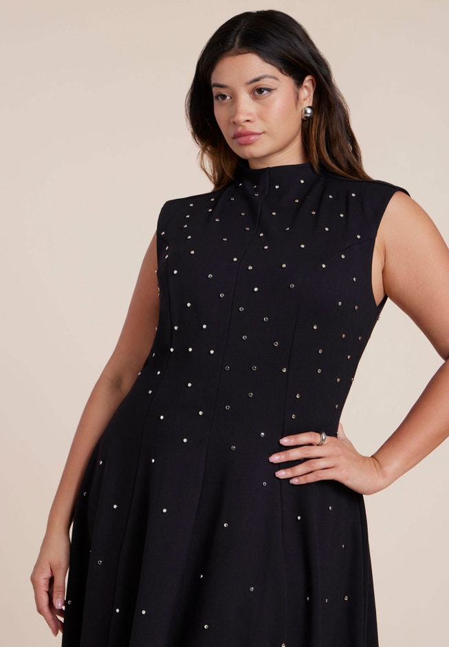 ELOQUII Stud Detail Ponte Midi Dress - 18, Black Onyx ELOQUII Stud Detail Ponte Midi Dress - 18, Black Onyx