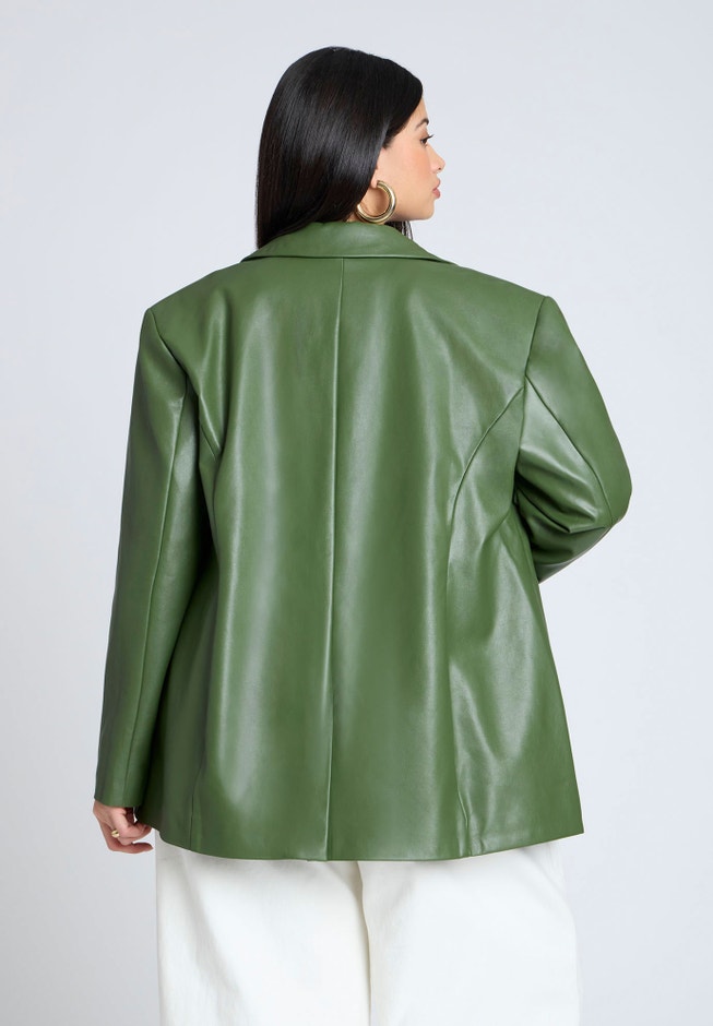 Boxy Faux Leather Blazer image number null