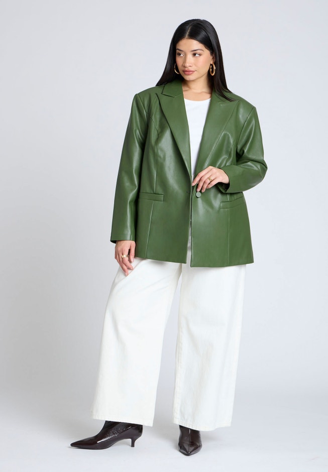 Boxy Faux Leather Blazer image number null