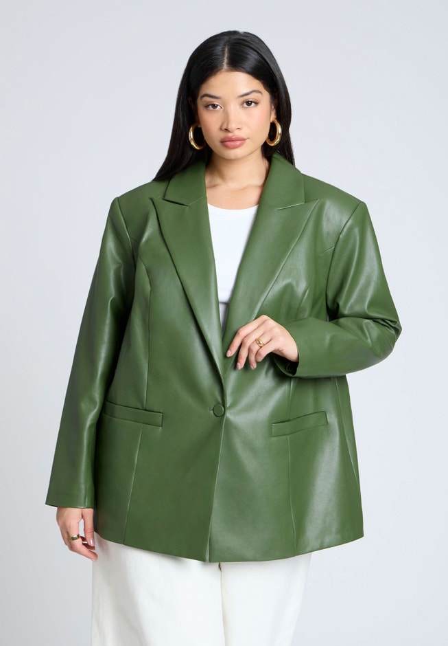 Boxy Faux Leather Blazer image number null