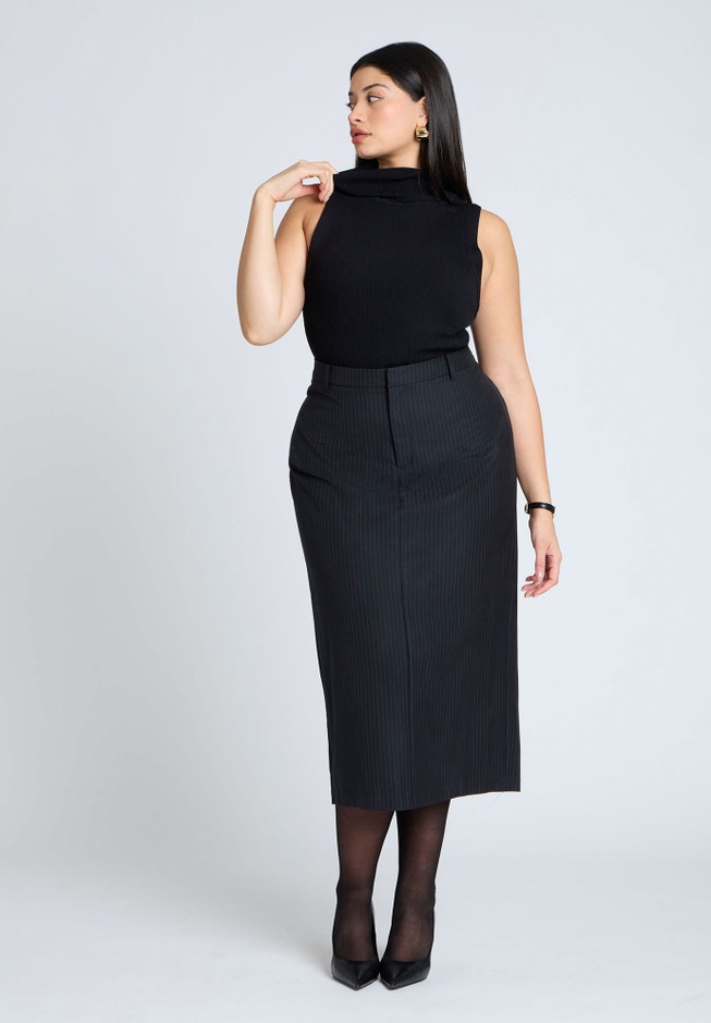 Pinstripe Column Midi Skirt image number null