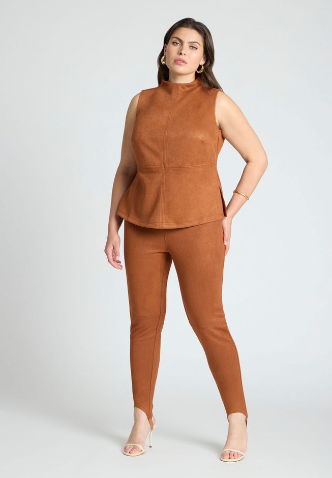 Faux Suede Leggings With Stirrups image number 0