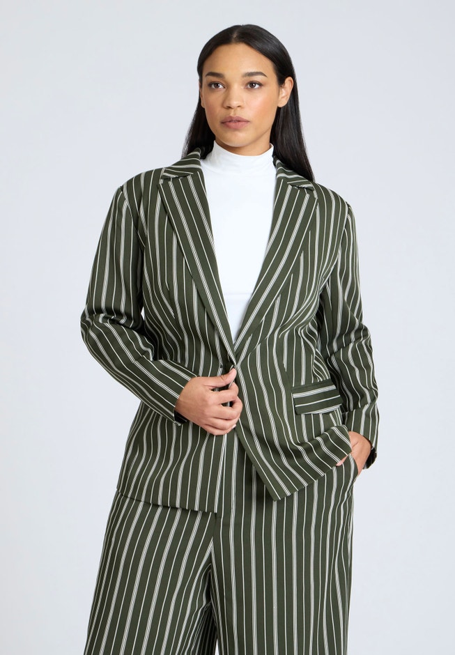 Fitted Striped Blazer image number null