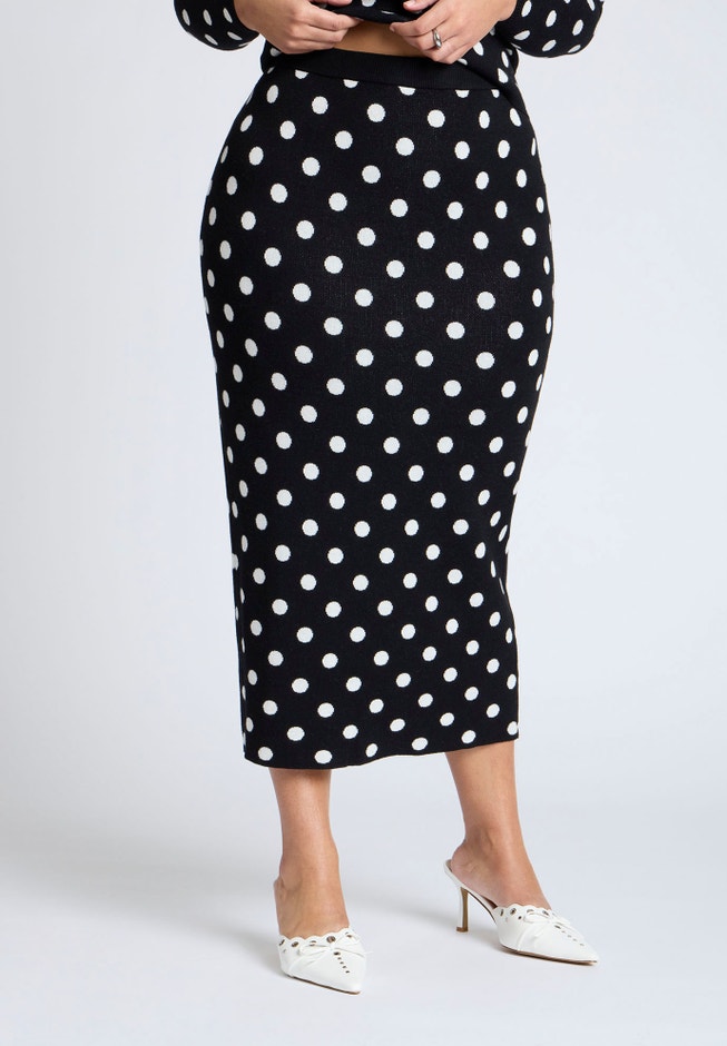 Polka Dot Sweater Midi Skirt image number null