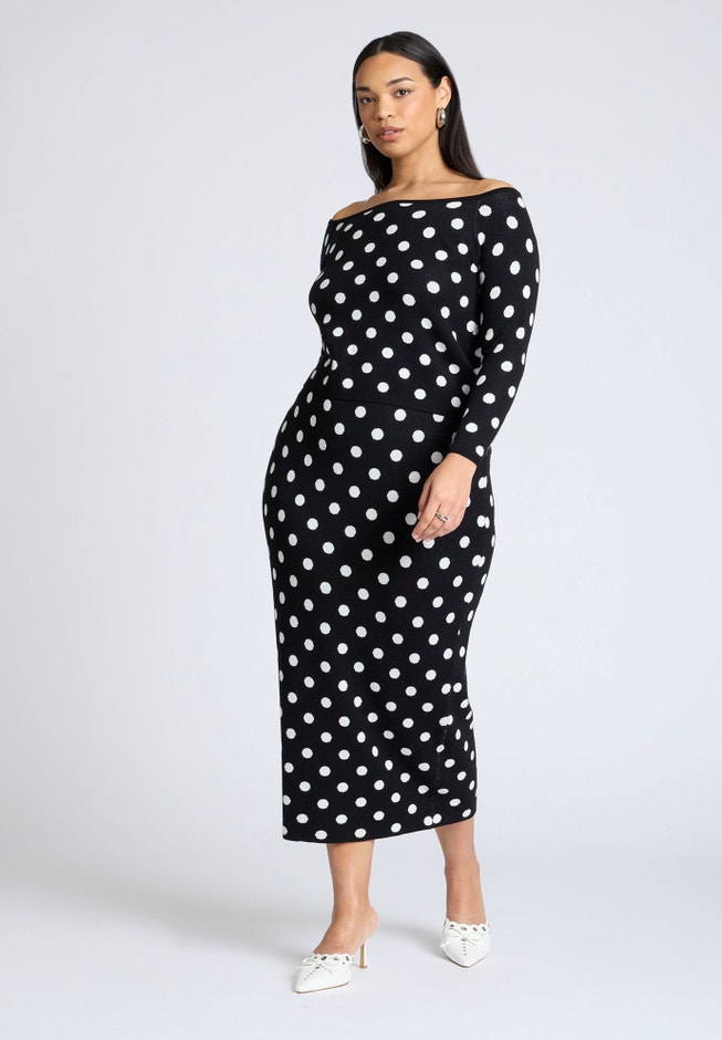 Polka Dot Sweater Midi Skirt image number null