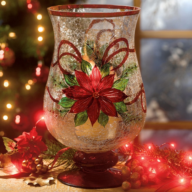 Holiday Hand-Painted Poinsettia Hurricane image number null