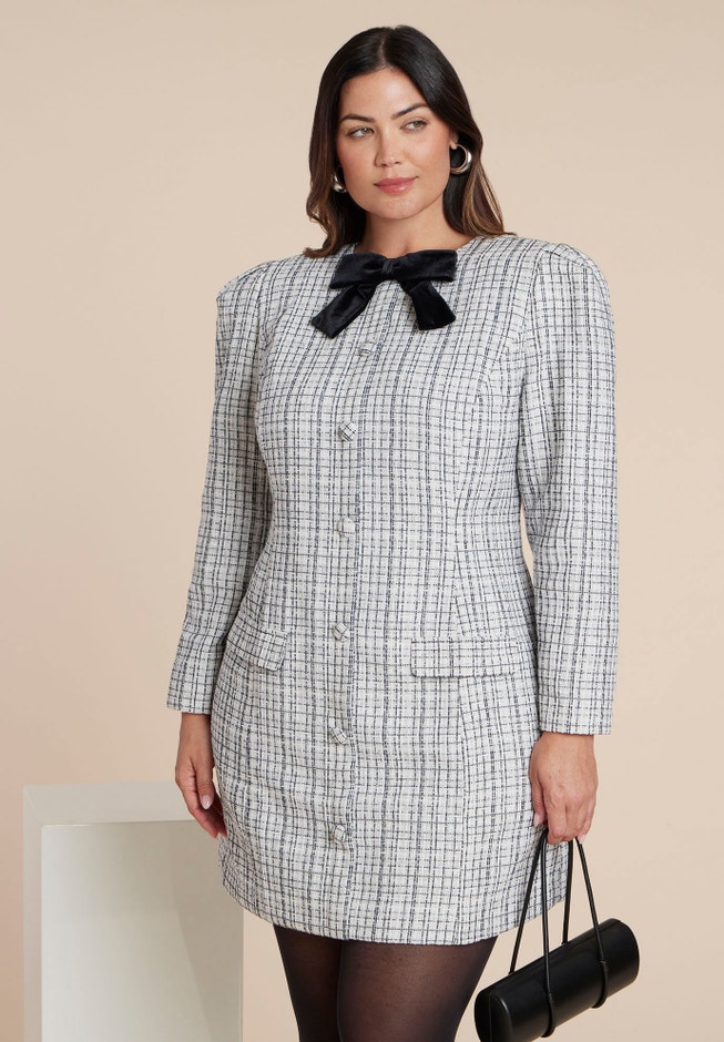  Tweed Mini Dress With Bow image number 2