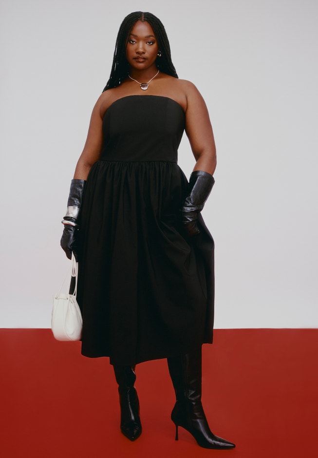 Plus Size Women's Strapless Flare Midi Dress by ELOQUII in Black Onyx (Size 26) Plus Size Women's Strapless Flare Midi Dress by ELOQUII in Black Onyx (Size 26)
