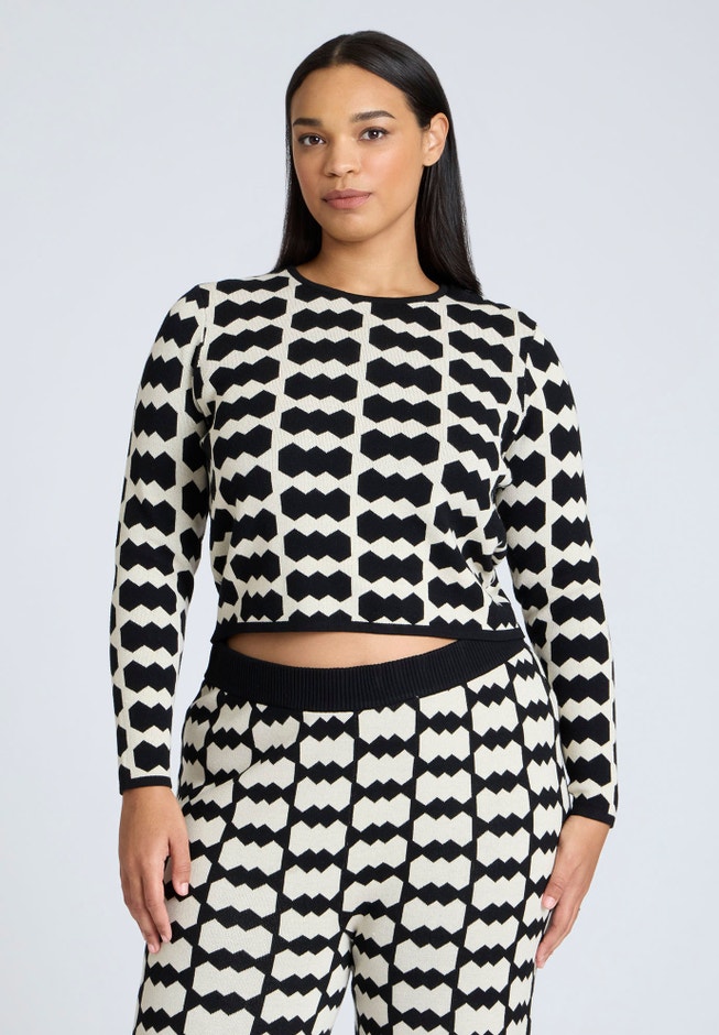 Cropped Sweater With Pattern image number null