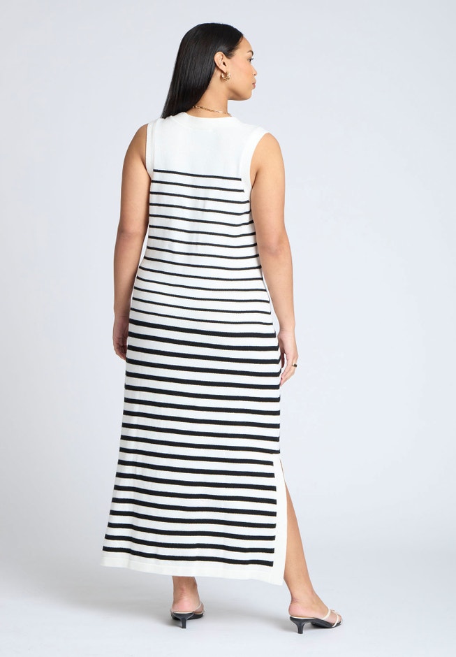 Striped Sleeveless Sweater Dress image number null