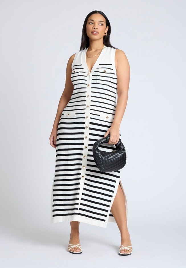 Striped Sleeveless Sweater Dress image number null