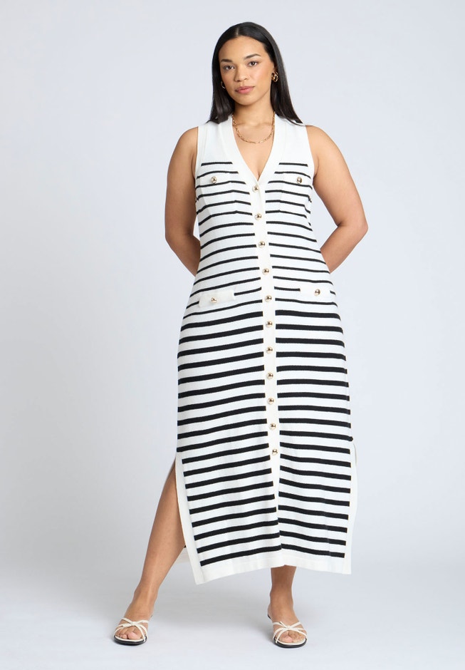 Striped Sleeveless Sweater Dress | ELOQUII Striped Sleeveless Sweater Dress | ELOQUII