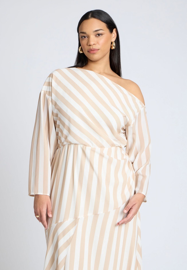 One Shoulder Stripe Asym Dress image number null