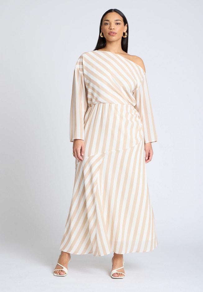 One Shoulder Stripe Asym Dress image number null
