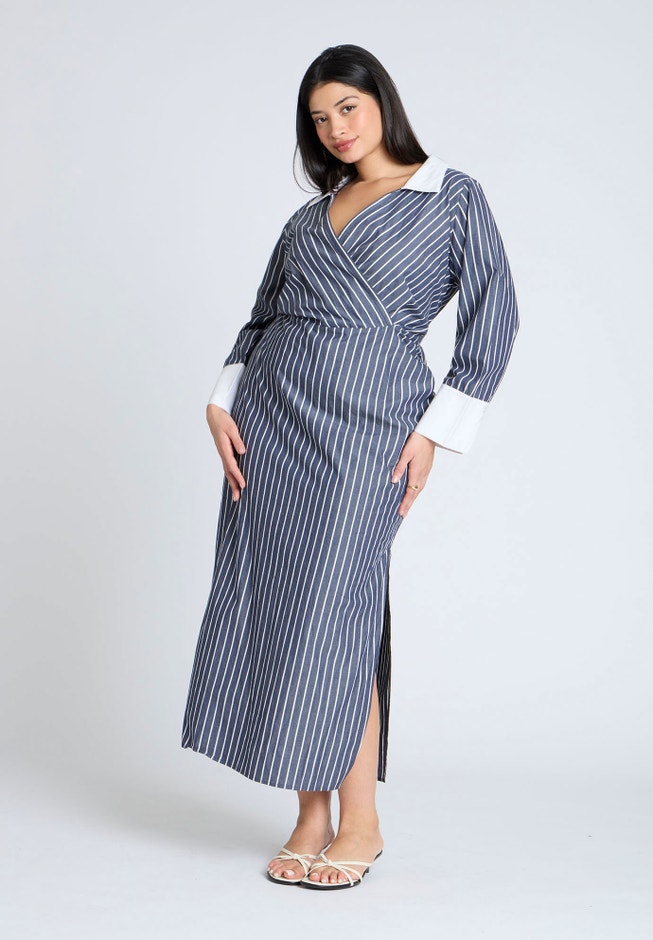 Striped Midi Shirt Dress image number null